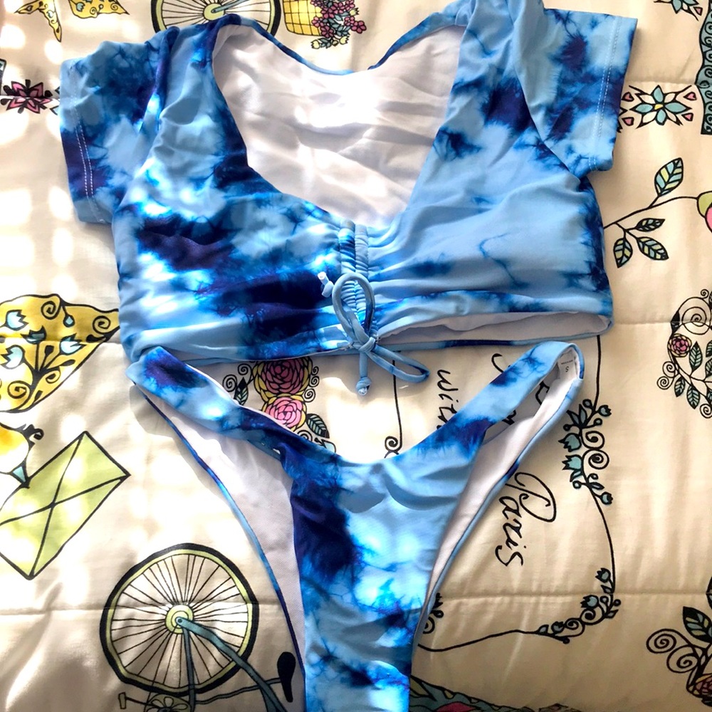 Blue high waisted bikini set
